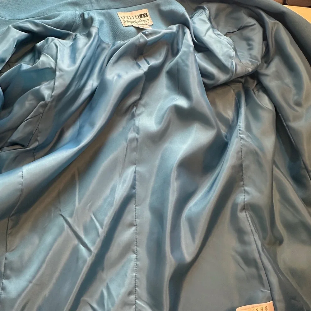 Leslie Fay Haberdashery Petite Blue Skirt Suit 2 Pc Set Size 16P Career
